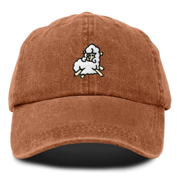 Dalix Sheep Embroidered Cotton Dad Hat Adjustable Cute Animal Lover Baseball Cap for Everyday Fashion Womens in Washed Orange