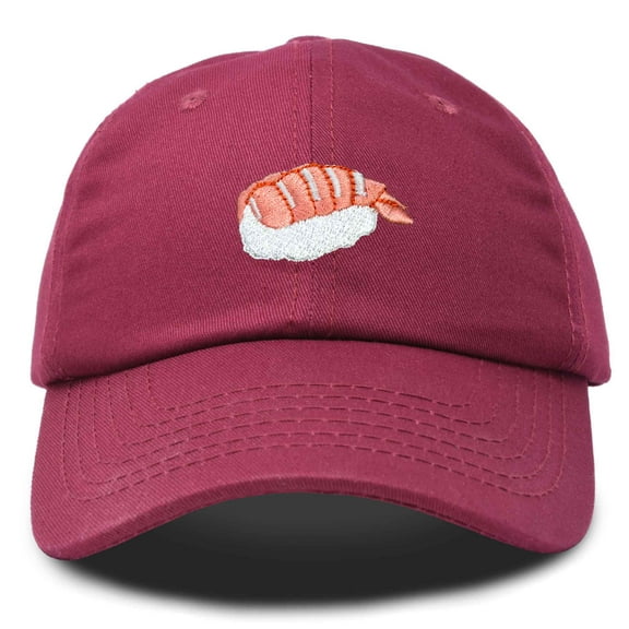 Dalix Shrimp Nigiri Embroidered Sushi Cotton Dad Hat Baseball Cap Adjustable Womens in Maroon