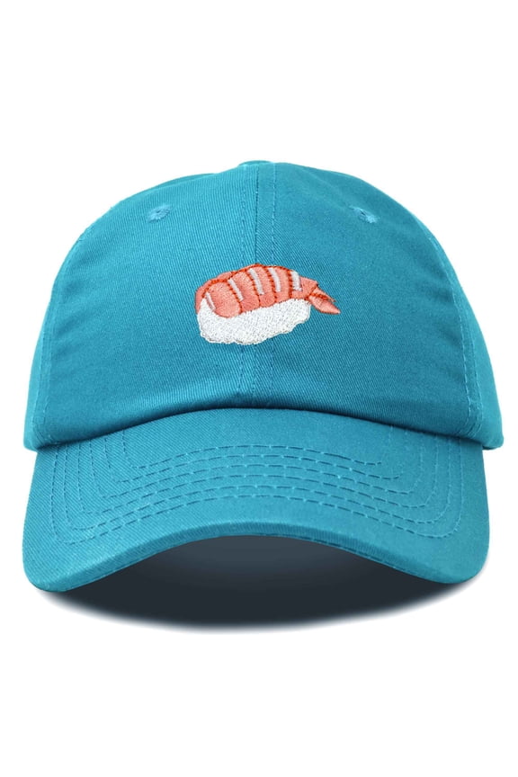 Shrimp Nigiri Embroidered Sushi Cotton Dad Hat Baseball Cap Adjustable Womens in Teal
