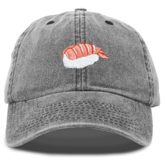Dalix Shrimp Nigiri Embroidered Sushi Cotton Dad Hat Baseball Cap Adjustable Womens in Washed Black