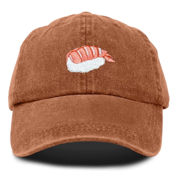 Dalix Shrimp Nigiri Embroidered Sushi Cotton Dad Hat Baseball Cap Adjustable Womens in Washed Orange