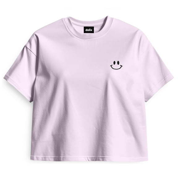 Dalix Smile Face Boxy Short Sleeve Tee Relaxed Summer Cotton Garment Dyed Womens in Orchid S Small