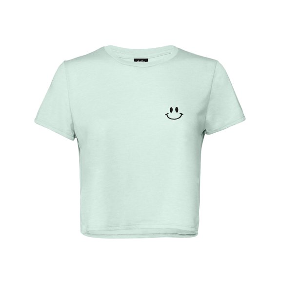 Dalix Smile Face Embroidered Cotton Relaxed Fit Short Sleeve Crewneck Tee Shirt Womens in Dusty Blue S Small