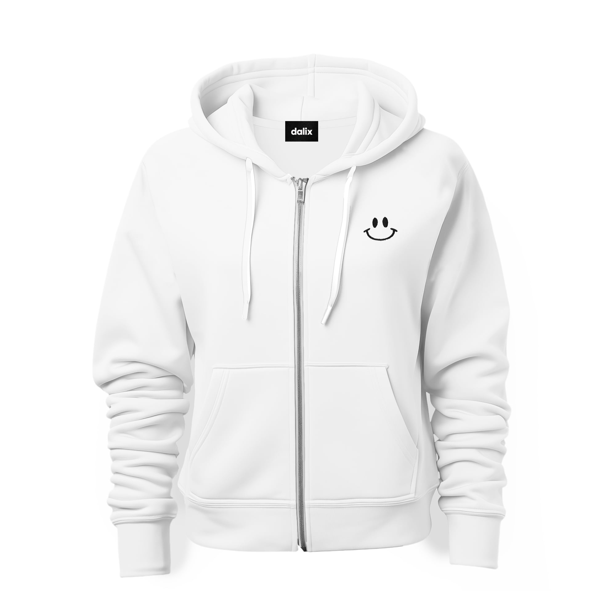 Dalix Smile Face Embroidered Zip Hoodie Fleece Long Sleeve Pocket