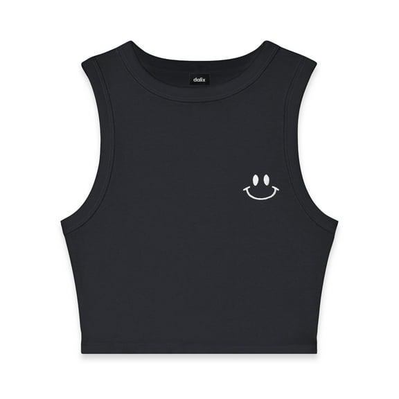 Dalix Smile Face Rib Crop Muscle Tank Cute Womens in Black 2XL XX-Large