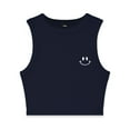 thumbnail image 1 of Dalix Smile Face Rib Crop Muscle Tank Cute Womens in Navy S Small, 1 of 1