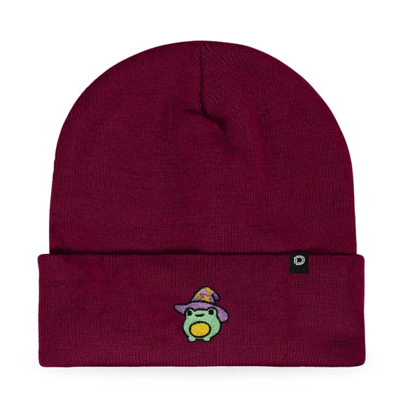 Dalix Sorcerer Frog Embroidered Beanie Hat Knit Cap Cold Weather Womens in Maroon