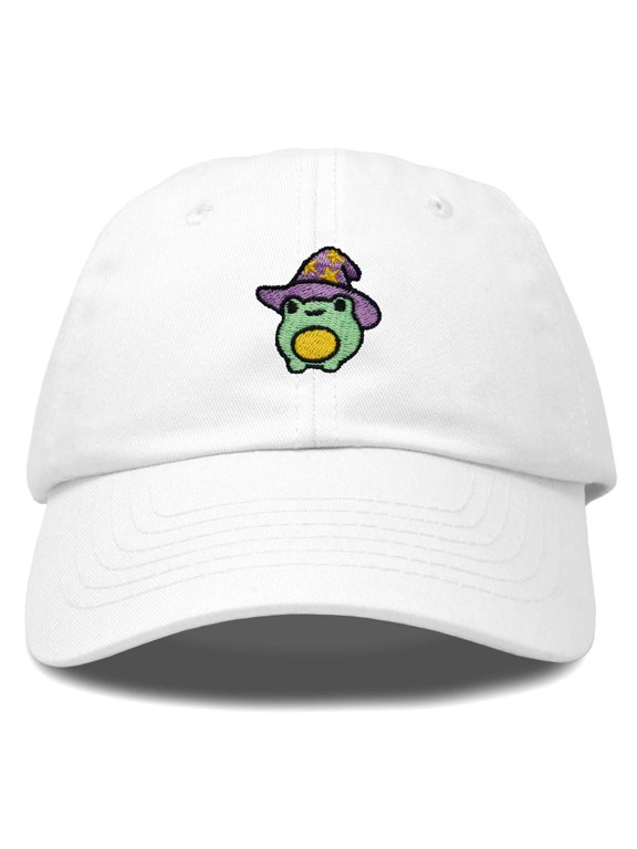Sorcerer Frog Embroidered Cap Cotton Baseball Cute Cool Dad Hat Womens in White