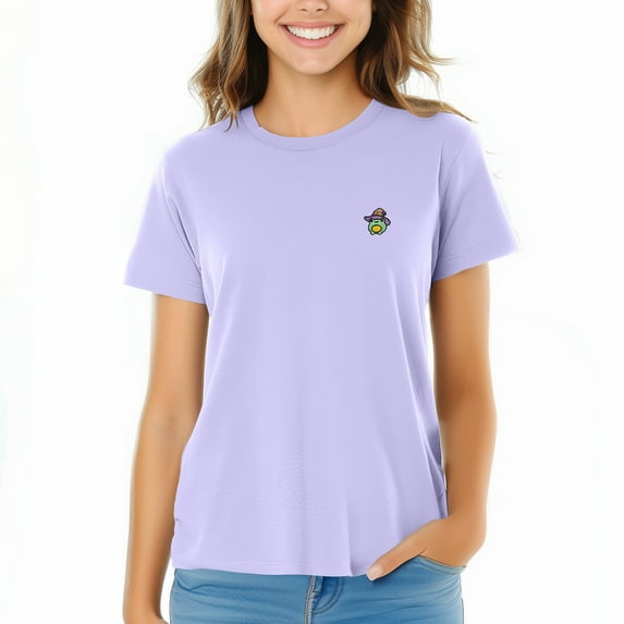 Dalix Sorcerer Frog Embroidered Cotton Relaxed Short Sleeve Tee T Shirt Womens in Dark Lavender S Small