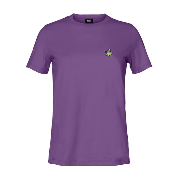 Dalix Sorcerer Frog Embroidered Cotton Relaxed Short Sleeve Tee T Shirt Womens in Purple S Small