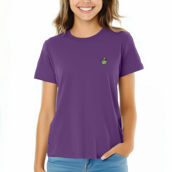 Dalix Sorcerer Frog Embroidered Cotton Relaxed Short Sleeve Tee T Shirt Womens in Purple XL X-Large