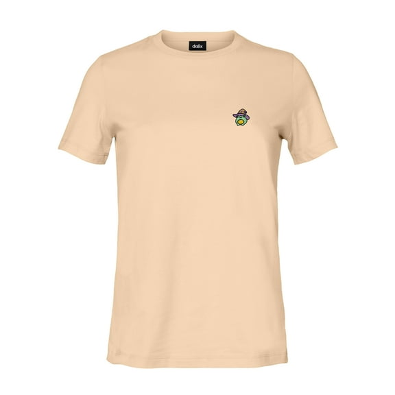 Dalix Sorcerer Frog Embroidered Cotton Relaxed Short Sleeve Tee T Shirt Womens in Sand XS X-Small
