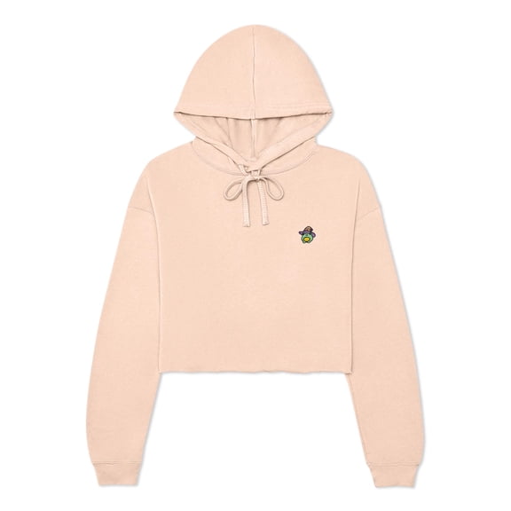 Dalix Sorcerer Frog Embroidered Fleece Cropped Long Sleeve Hoodie Womens in Peach 2XL XX-Large