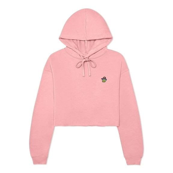 Dalix Sorcerer Frog Embroidered Fleece Cropped Long Sleeve Hoodie Womens in Pink XL X-Large