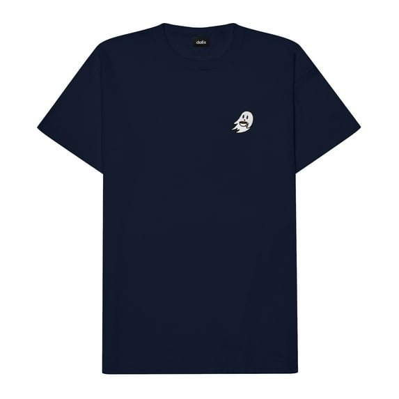 Dalix Spook a Latte Ghost Embroidered Relaxed Heavy Soft Cotton T Shirt Mens in Navy Blue XL X-Large