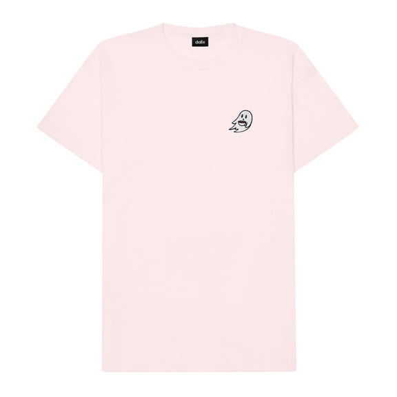 Dalix Spook a Latte Ghost Embroidered Relaxed Heavy Soft Cotton T Shirt Mens in Pink XL X-Large