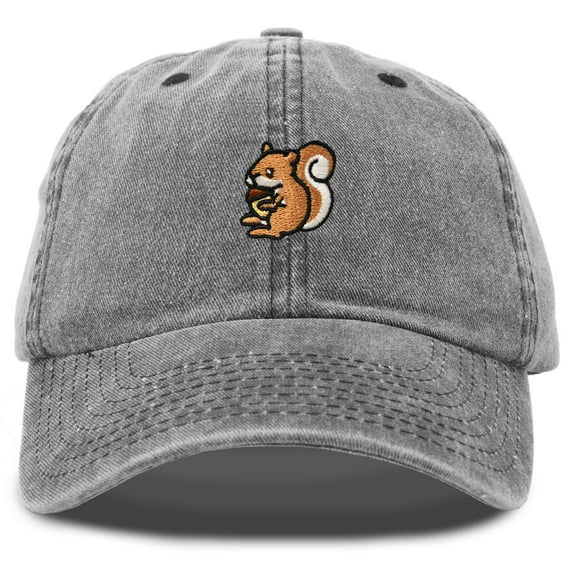 Dalix Squirrel Embroidered Cotton Dad Hat Casual Adjustable Baseball Cap for Nature and Animal Lovers Womens in Washed Black