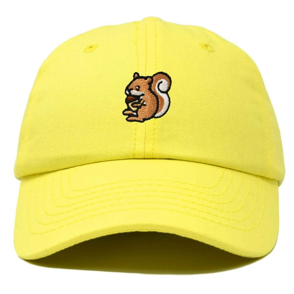 Dalix Squirrel Embroidered Cotton Dad Hat Casual Adjustable Baseball Cap for Nature and Animal Lovers Womens in Yellow