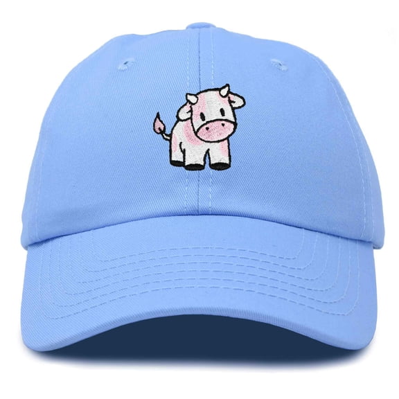 Dalix Strawberry Cow Embroidered Womens Cotton Dad Hat Baseball Cap in Light Blue