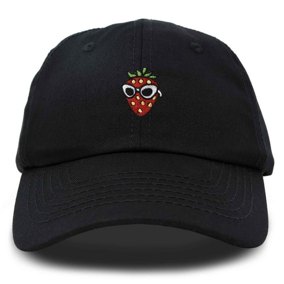 Dalix Strawberry Embroidered Cap Cotton Baseball Summer Cool Dad Hat Womens in Black