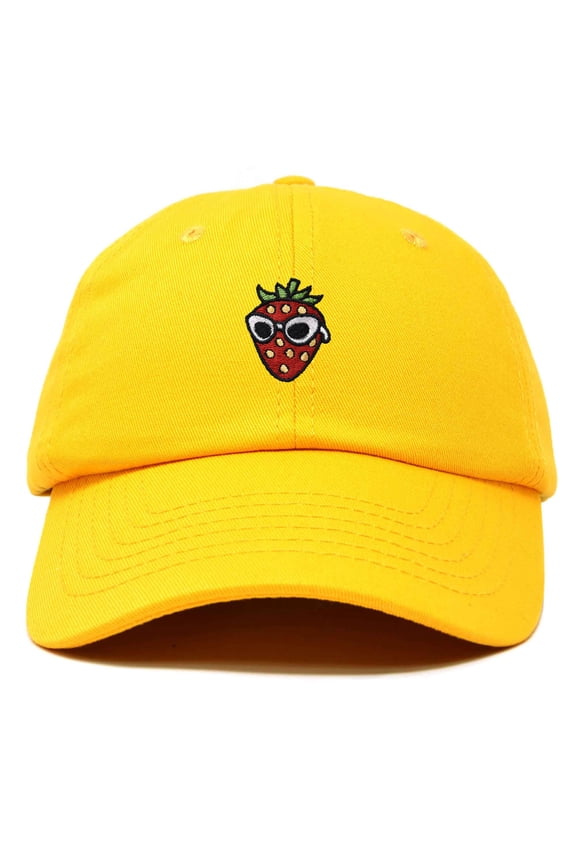 Strawberry Embroidered Cap Cotton Baseball Summer Cool Dad Hat Womens in Gold