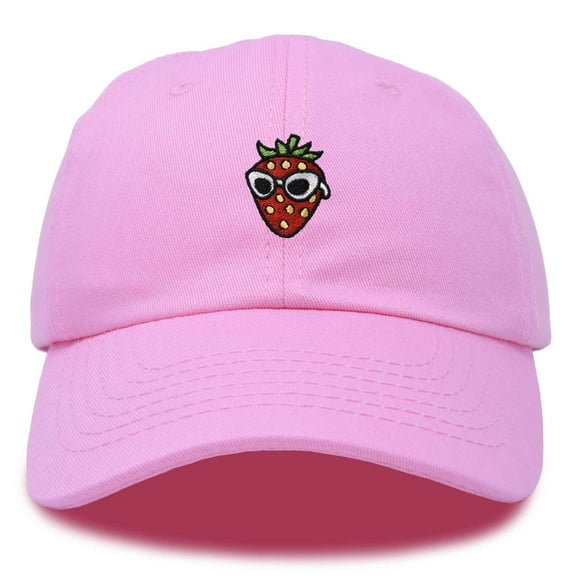 Dalix Strawberry Embroidered Cap Cotton Baseball Summer Cool Dad Hat Womens in Light Pink