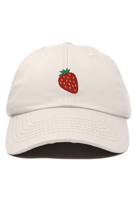 Strawberry Embroidered Cotton Dad Hat Fruit Adjustable Casual Baseball Cap Nature Womens in Beige