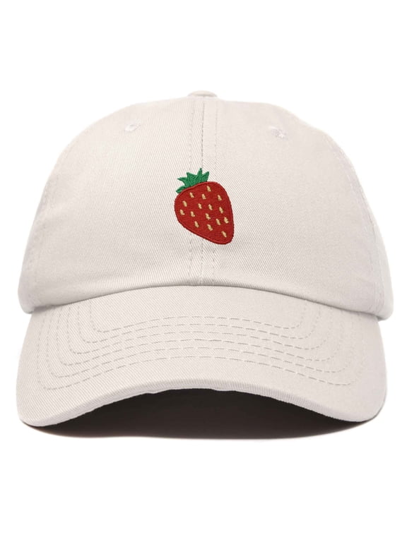 Strawberry Embroidered Cotton Dad Hat Fruit Adjustable Casual Baseball Cap Nature Womens in Beige