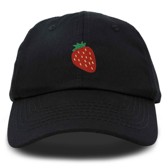 Dalix Strawberry Embroidered Cotton Dad Hat Fruit Adjustable Casual Baseball Cap Nature Womens in Black