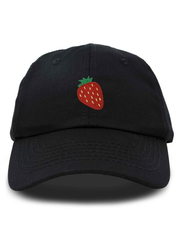 Strawberry Embroidered Cotton Dad Hat Fruit Adjustable Casual Baseball Cap Nature Womens in Black