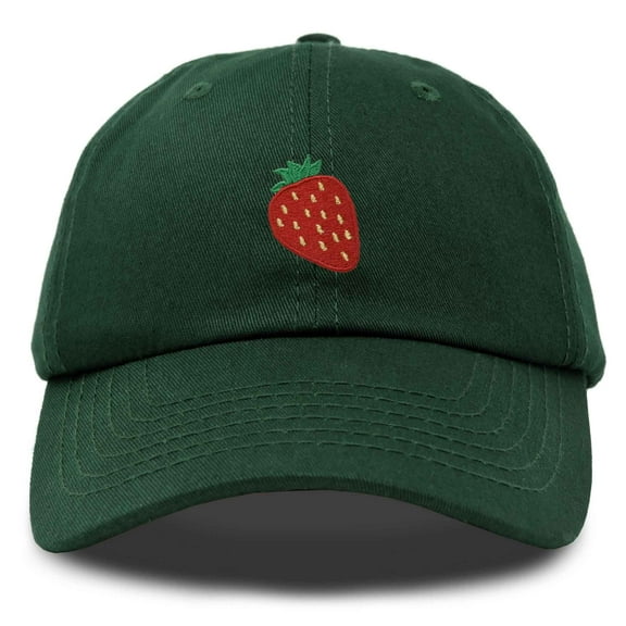 Dalix Strawberry Embroidered Cotton Dad Hat Fruit Adjustable Casual Baseball Cap Nature Womens in Dark Green