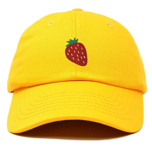 Dalix Strawberry Embroidered Cotton Dad Hat Fruit Adjustable Casual Baseball Cap Nature Womens in Gold