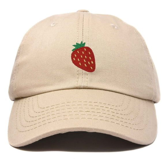 Dalix Strawberry Embroidered Cotton Dad Hat Fruit Adjustable Casual Baseball Cap Nature Womens in Khaki