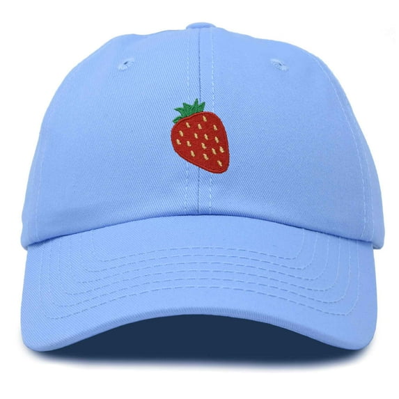 Dalix Strawberry Embroidered Cotton Dad Hat Fruit Adjustable Casual Baseball Cap Nature Womens in Light Blue