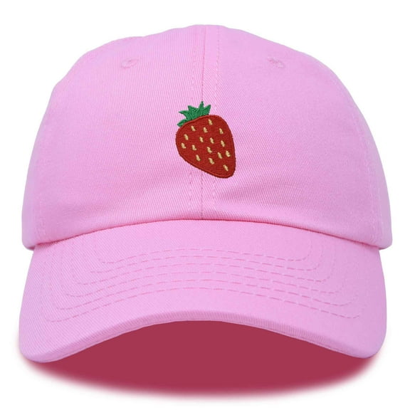 Dalix Strawberry Embroidered Cotton Dad Hat Fruit Adjustable Casual Baseball Cap Nature Womens in Light Pink