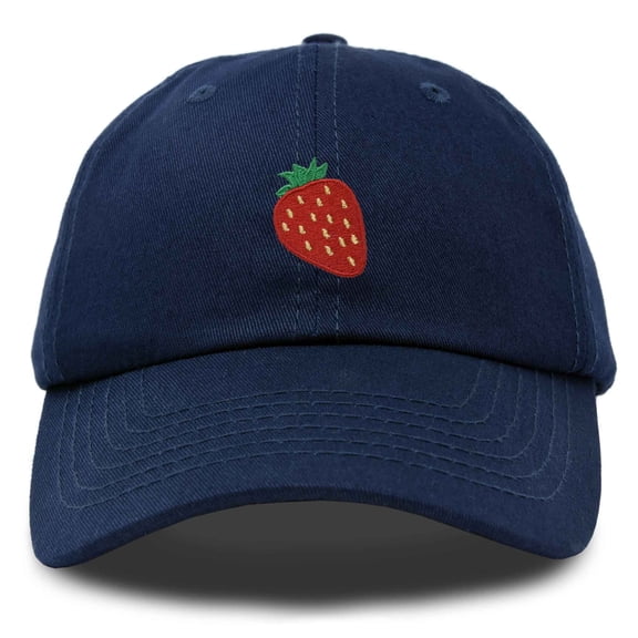 Dalix Strawberry Embroidered Cotton Dad Hat Fruit Adjustable Casual Baseball Cap Nature Womens in Navy Blue