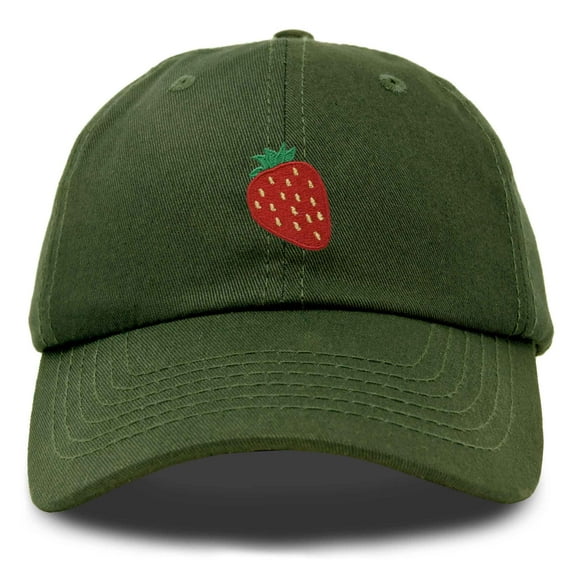 Dalix Strawberry Embroidered Cotton Dad Hat Fruit Adjustable Casual Baseball Cap Nature Womens in Olive