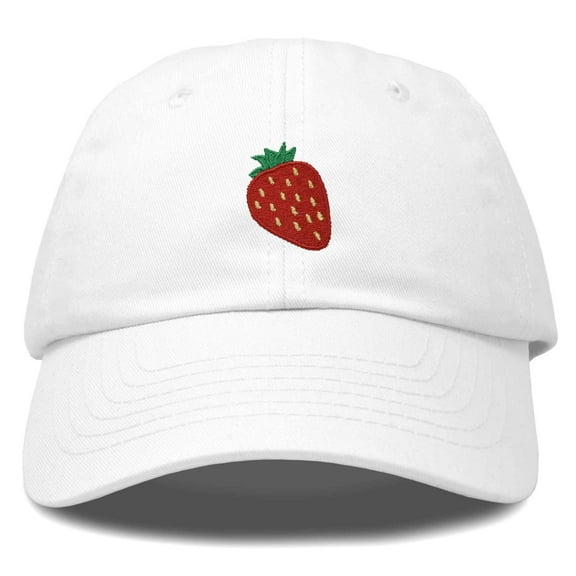 Dalix Strawberry Embroidered Cotton Dad Hat Fruit Adjustable Casual Baseball Cap Nature Womens in White