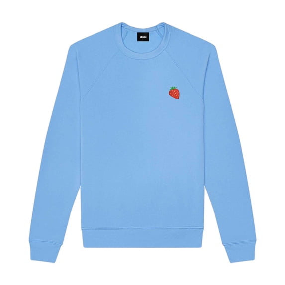 Dalix Strawberry Embroidered Fleece Crewneck Long Sleeve Sweatshirt Mens in Carolina Blue L Large