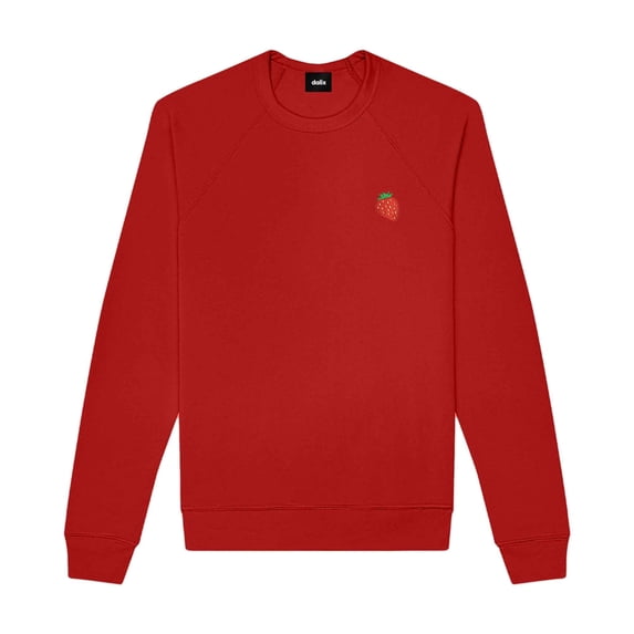 Dalix Strawberry Embroidered Fleece Crewneck Long Sleeve Sweatshirt Mens in Red M Medium