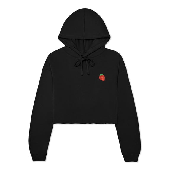 Dalix Strawberry Embroidered Fleece Cropped Hoodie Cold Fall Winter Women in Black XL X-Large