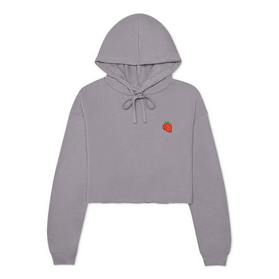 Dalix Strawberry Embroidered Fleece Cropped Hoodie Cold Fall Winter Women in Storm Gray M Medium