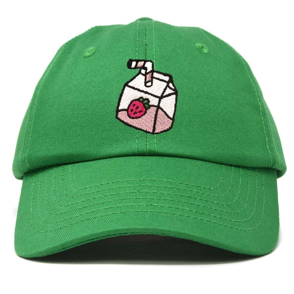 Dalix Strawberry Milk Embroidered Womens Cotton Dad Hat Baseball Cap in Kelly Green