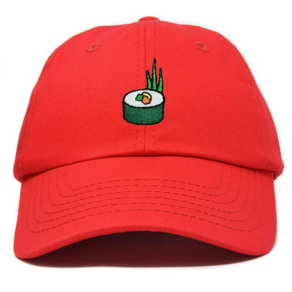 Dalix Sushi Roll Embroidered Maki Cotton Dad Hat Baseball Cap Adjustable Womens in Red
