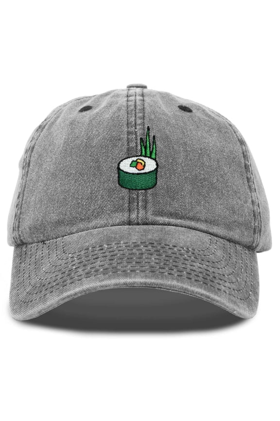 Sushi Roll Embroidered Maki Cotton Dad Hat Baseball Cap Adjustable Womens in Washed Black
