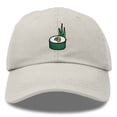 thumbnail image 1 of Dalix Sushi Roll Embroidered Maki Cotton Dad Hat Baseball Cap Adjustable Womens in Washed Stone White, 1 of 5