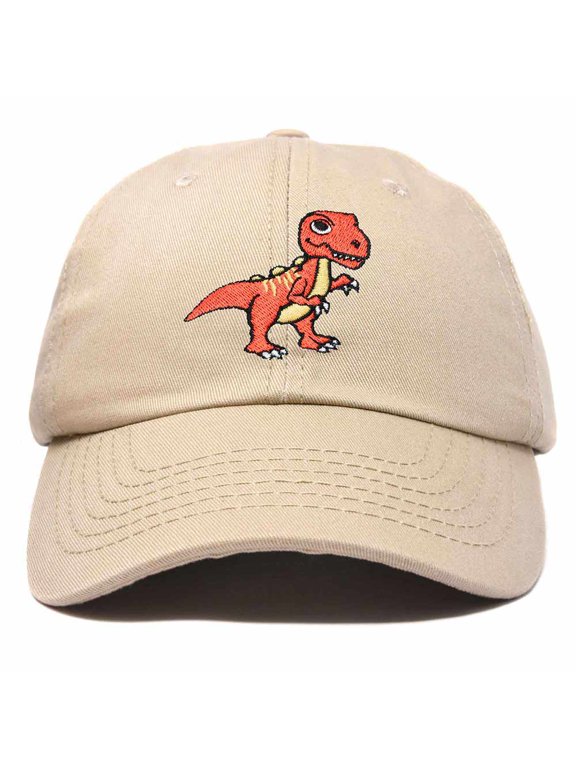T-Rex Embroidered Mens Cotton Dad Hat Baseball Cap in Khaki