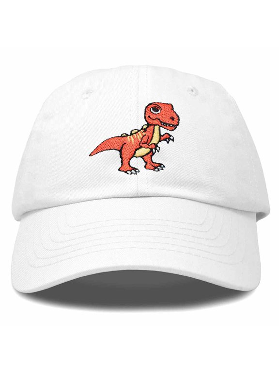 T-Rex Embroidered Mens Cotton Dad Hat Baseball Cap in White