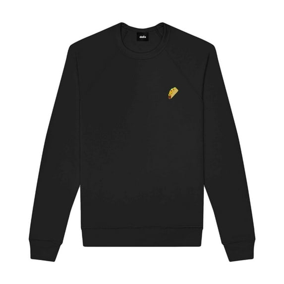 Dalix Taco Embroidered Fleece Crewneck Long Sleeve Sweatshirt Mens in Black S Small