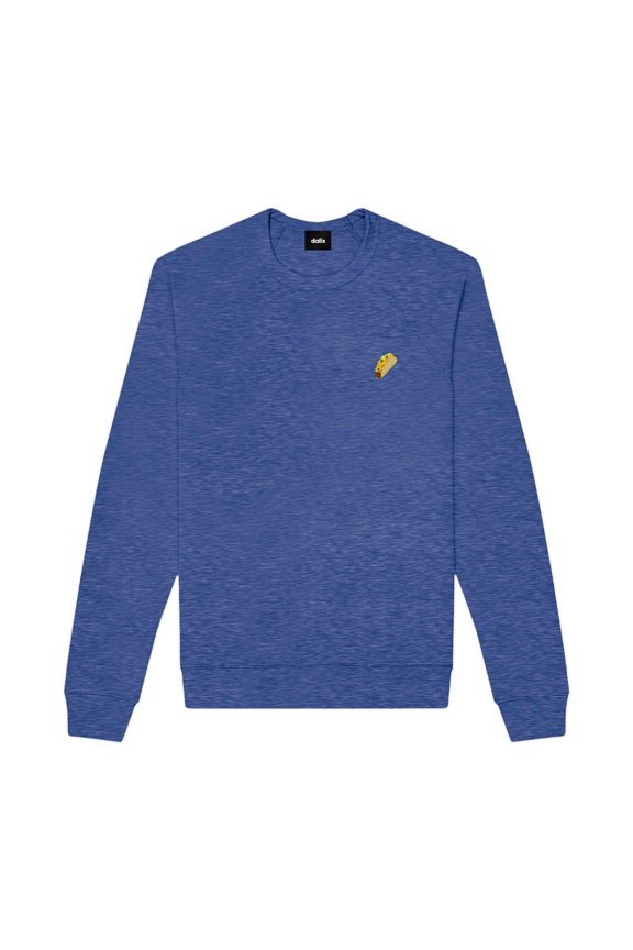 Taco Embroidered Fleece Crewneck Long Sleeve Sweatshirt Mens in Heather True Royal M Medium